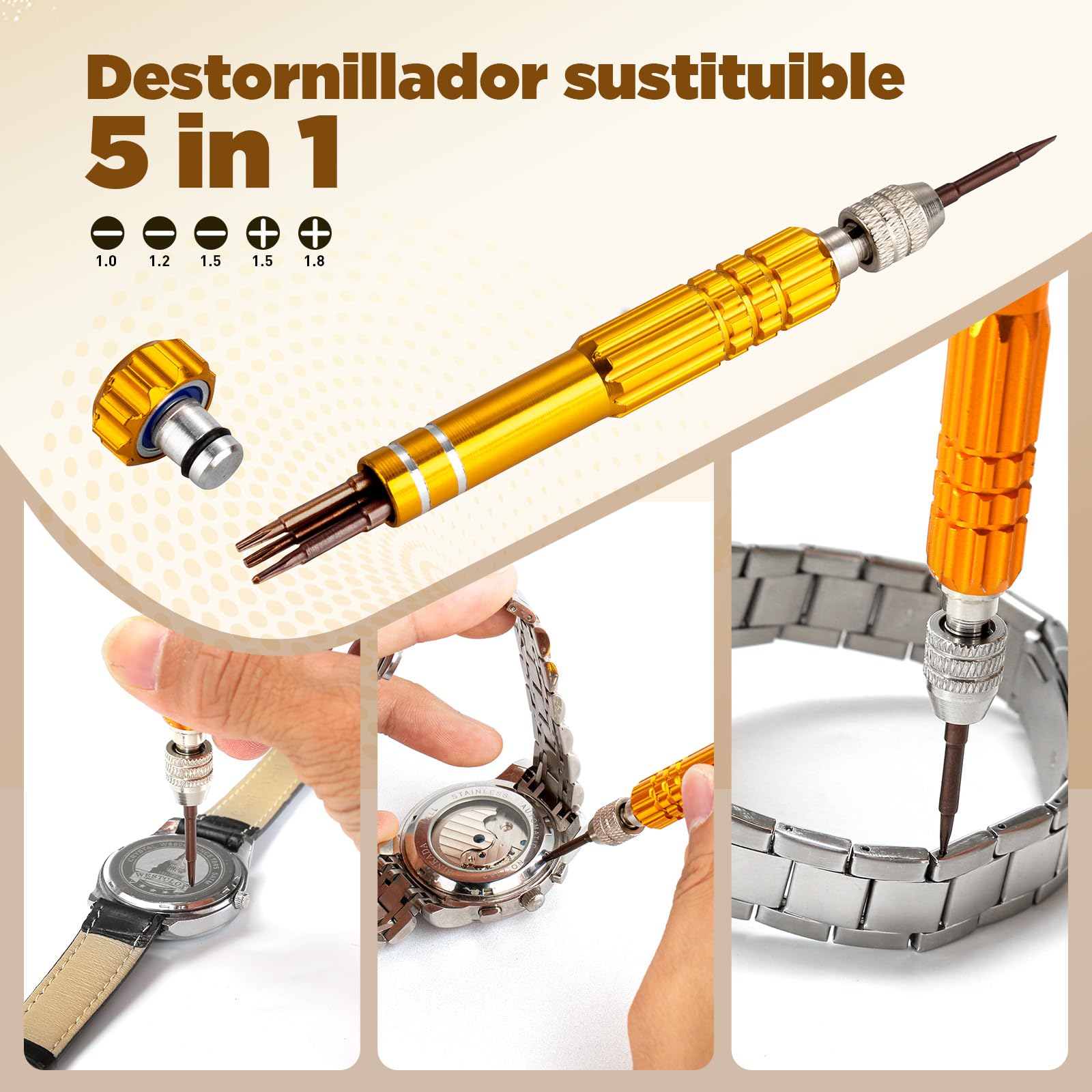 【Versión combinada】Eventronic Kit de Reparación de Relojes+Prensa de Tapa, Juego de Herramientas de Barra de Resorte Profesional, Juego de Herramientas Pasador de Enlace de Banda de Reloj con Estuche