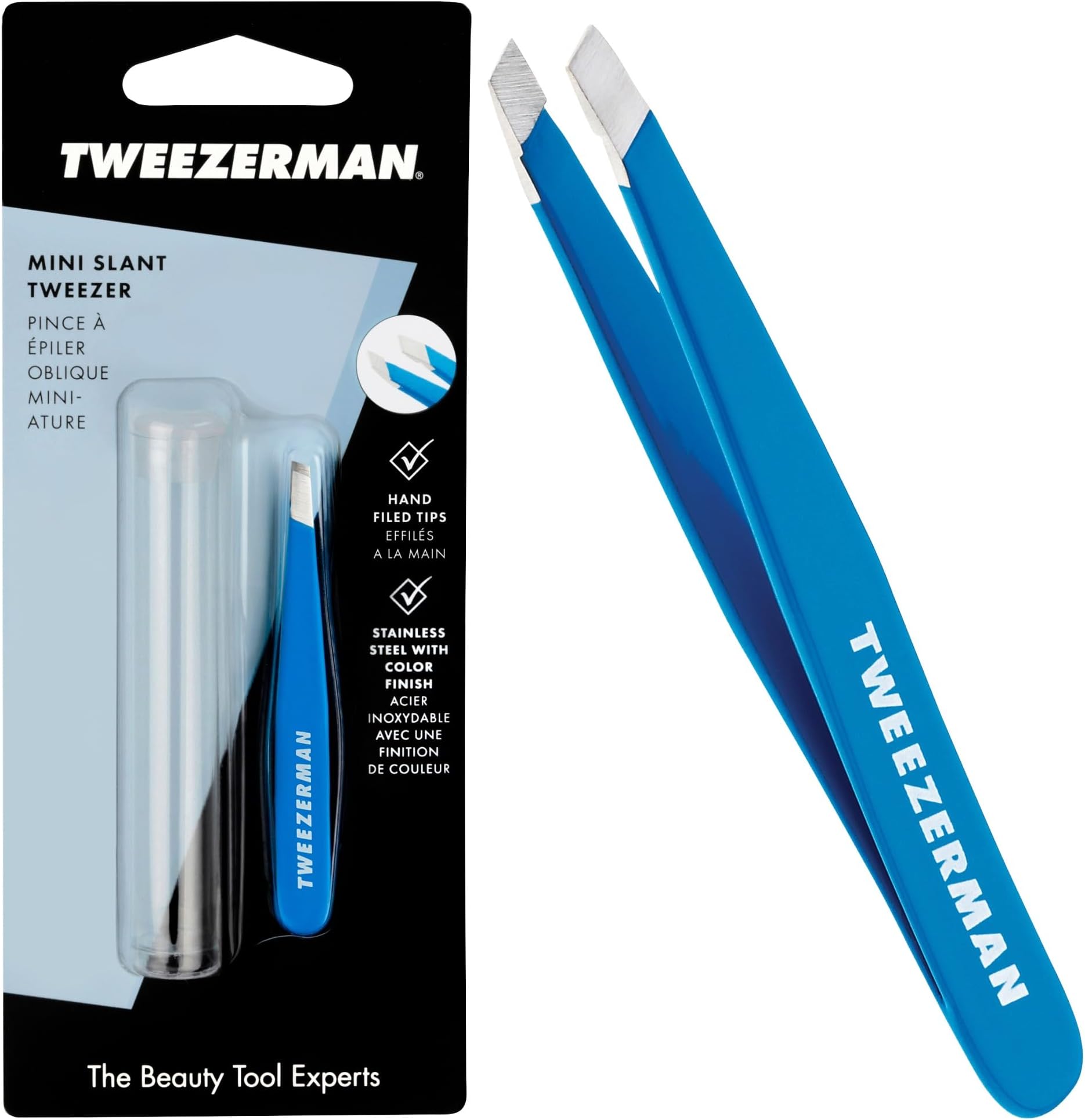 Mini Slant Tweezer, Professional Stainless Steel Precision Tweezers for Facial Hair and Eyebrows, with Travel Case, (Pack of 1)