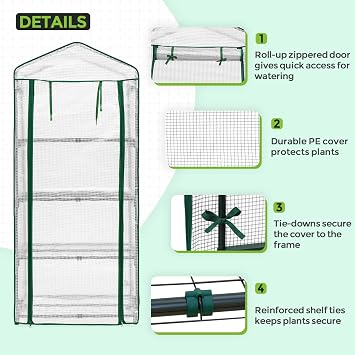 EAGLE PEAK 4-Tier Mini Greenhouse Portable Green House with Shelves & Weather-Resistant PE Cover, Small Greenhouse for Seedlings & Gardening Gifts, 27x19x64 in, Clear/White