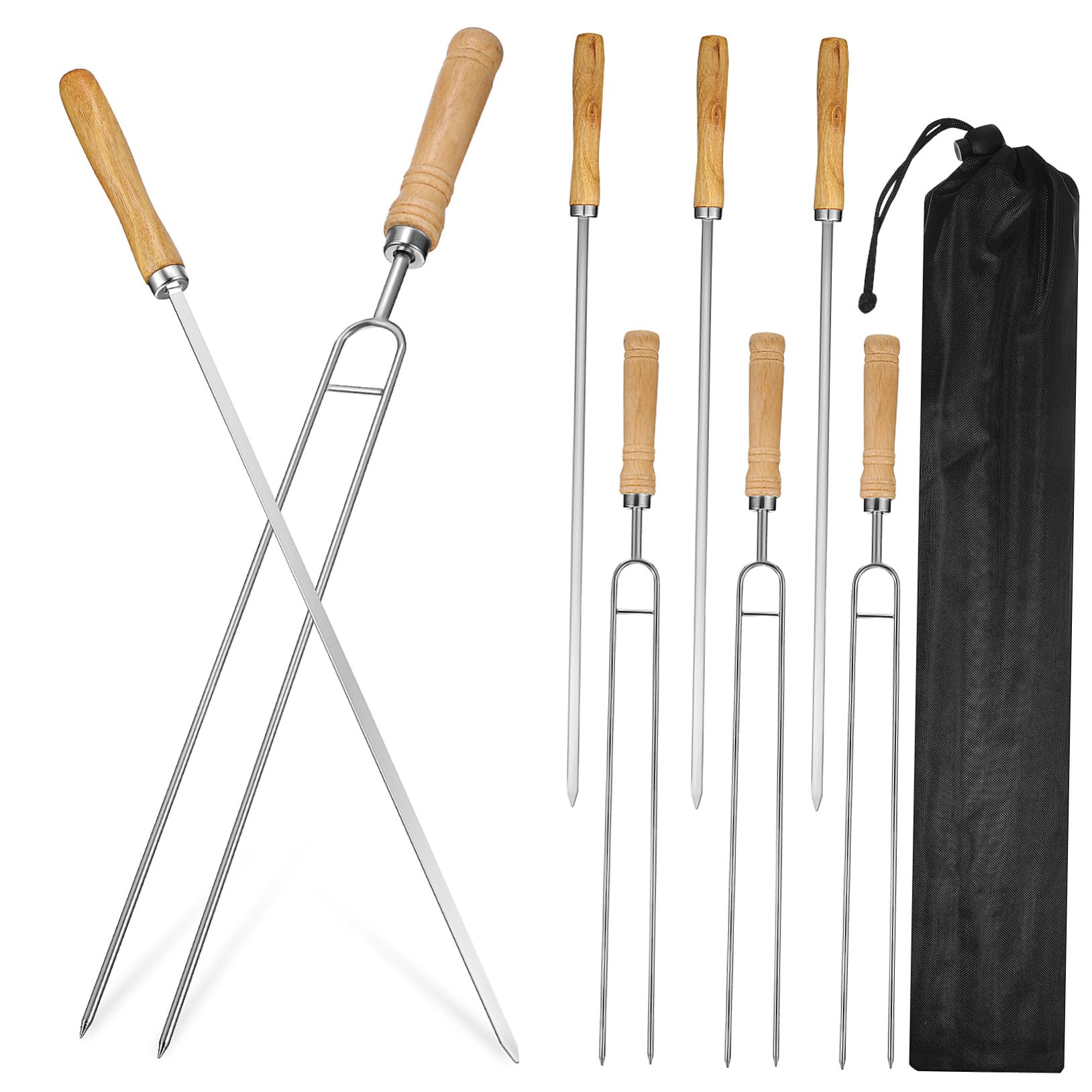 8 Pezzi Spiedini Barbecue in con in Legno Doppi e Singoli Spiedini Riutilizzabili per Grigliate Outdoor Picnic e Camping Accessori Essenziali per Bbq Colore Casuale