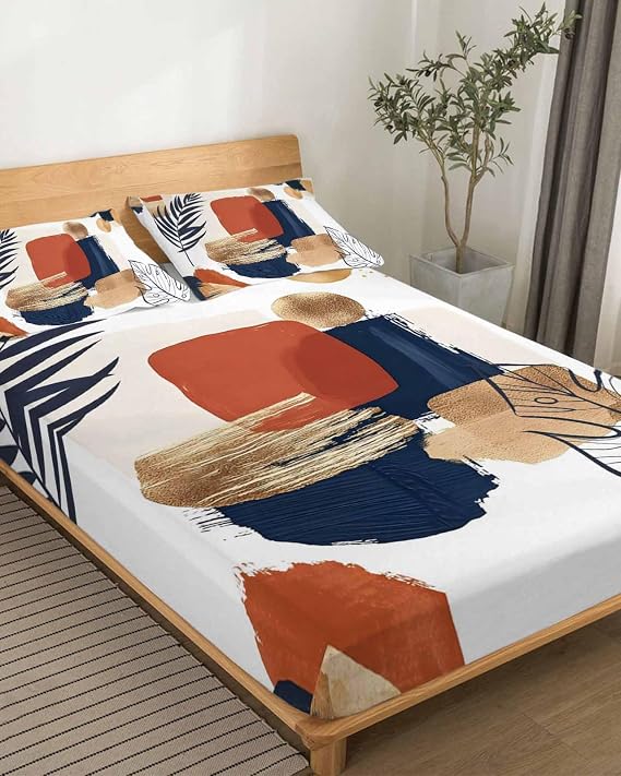 Boho King Sheet Set 4 Piece Bedding - Middle Century Leaves Minimalist Abstract Bohemia Breathable Comfy Cooling Bed Sheets & Pillowcase Sets, Hotel Luxury Flat Sheets Deep Pockets Fitted Sheet