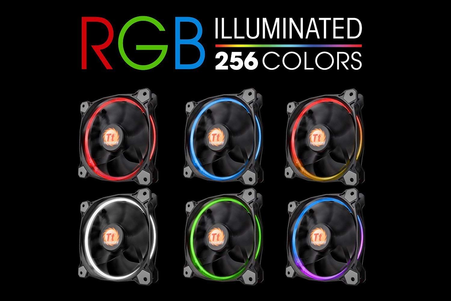 Thermaltake Riing 14 LED RGB - Pack de 3 Ventiladores, Color Negro