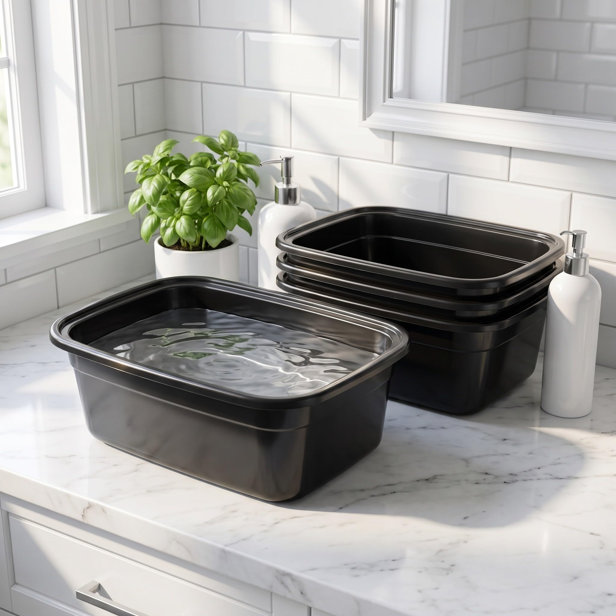 4 Piezas Juego de Lavabo de Plástico Negro 35,5x28x13,5 CM