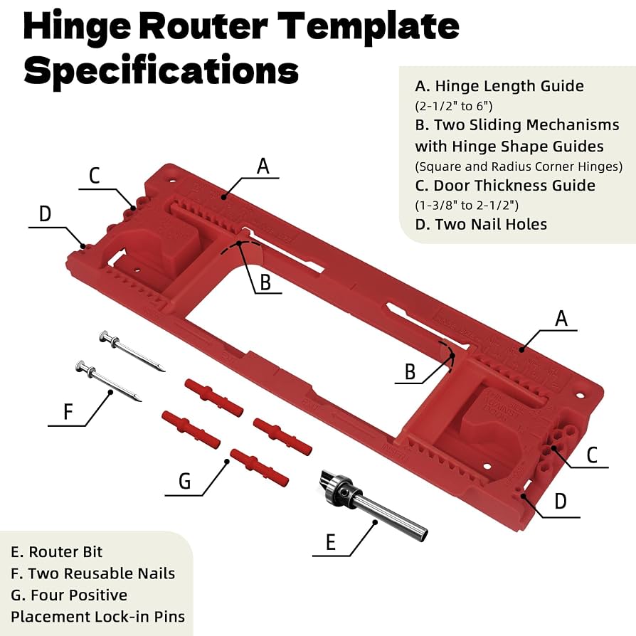 Hinge Jig Router Bit For Router Adjustable Door Hinge Router Jig Template - Mortising Kit ...