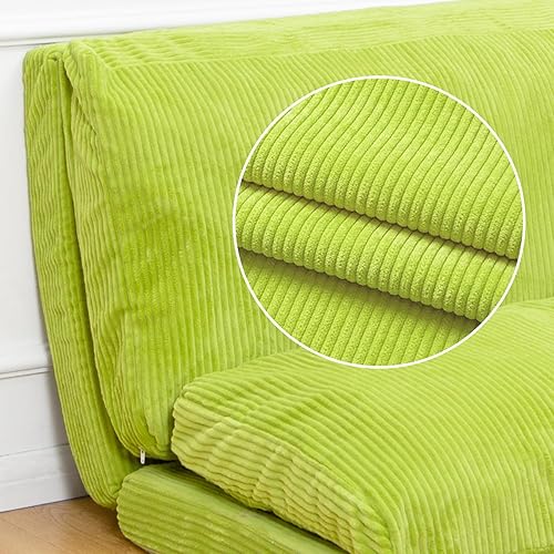 Miniatura 8 de N&V Puf plegable para sofá, colchón plegable con relleno de espuma, incluye funda extraíble y lavable a máquina, funda de pana premium (lima)