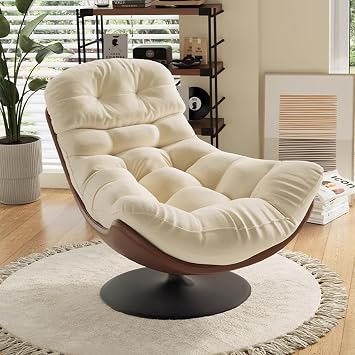 Swivel Lounge Chair with Ottoman, Upholstered Arm Chair Ideal for Napping, Reading, Relaxation, Suitable for Bedroom, Living Room, Balcony C