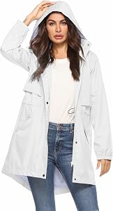 Avoogue Womens Raincoats Waterproof Cinch Waist Breathable All Weather Jacket Long Black