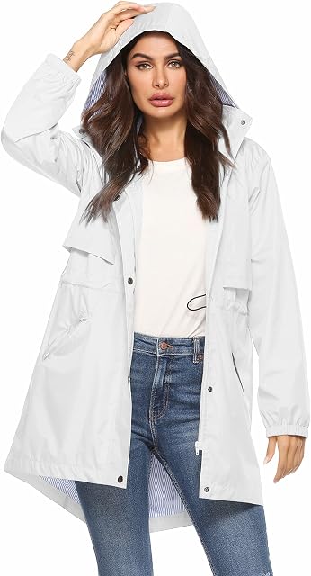 Avoogue Femmes imperméables imperméable à l'eau cintre taille respirant tout temps veste longue noir