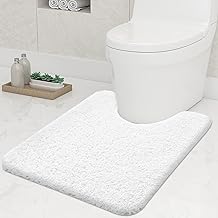 Homaxy Bathroom Rug Non Slip Soft with Cut-Out 20" x 24" Absorbent Toilet Mat Washable White