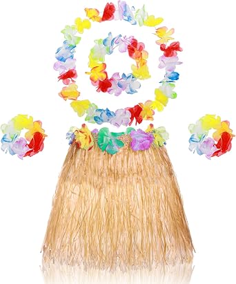 Abeillo 5 Pack Hawaiian Hula Grass Skirt, Hula Dancing Skirt with Flower Costume Accessory Hawaiian Hula Party Dress Up