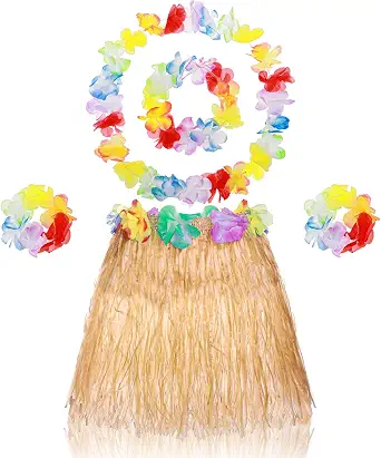 Abeillo 5 Pack Hawaiian Hula Grass Skirt and Costume Accessories