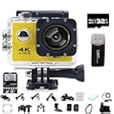 HOLVA Roamix Vision 4k Action Camera, 2026 Upgraded 170° Ultra Wide Angle WiFi Camcorder, Outdoor Waterproof Sports Video Cameras for Photography and Diving Enthusiasts (Yellow,32G)
