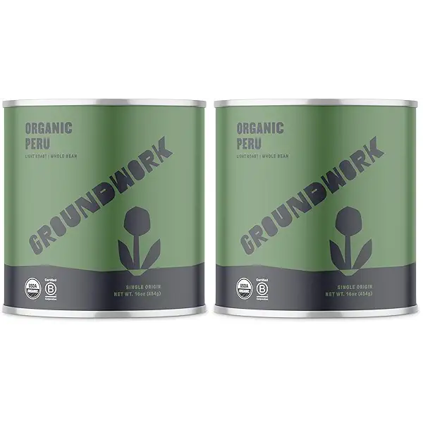 Groundwork Organic Whole Bean Light Roast Coffee, Peru, 16 Ounce Can (Pack of 2) 1
