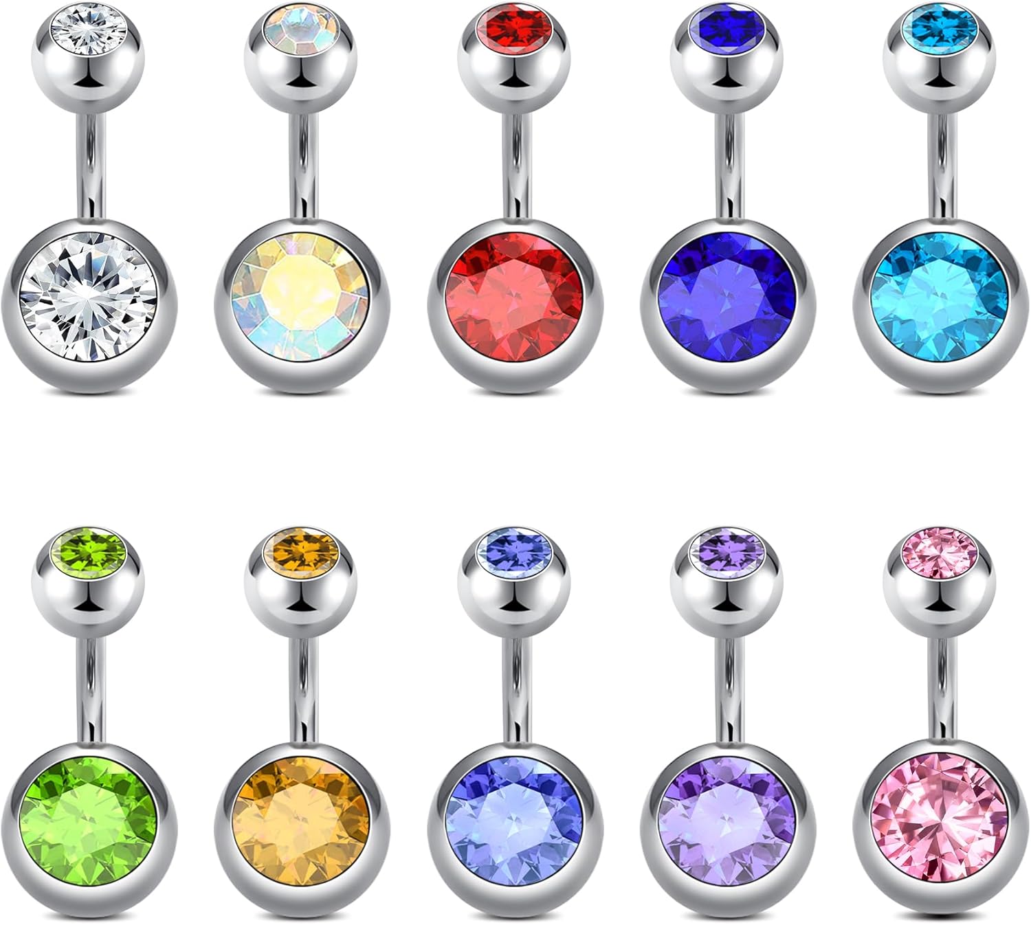 PIERCINGLINE Flexibele navelpiercing van teflon - zwangerschap - met kogel van chirurgisch staal en kristal - in te korten - in 7 kleuren, Roestvrij staal PTFE