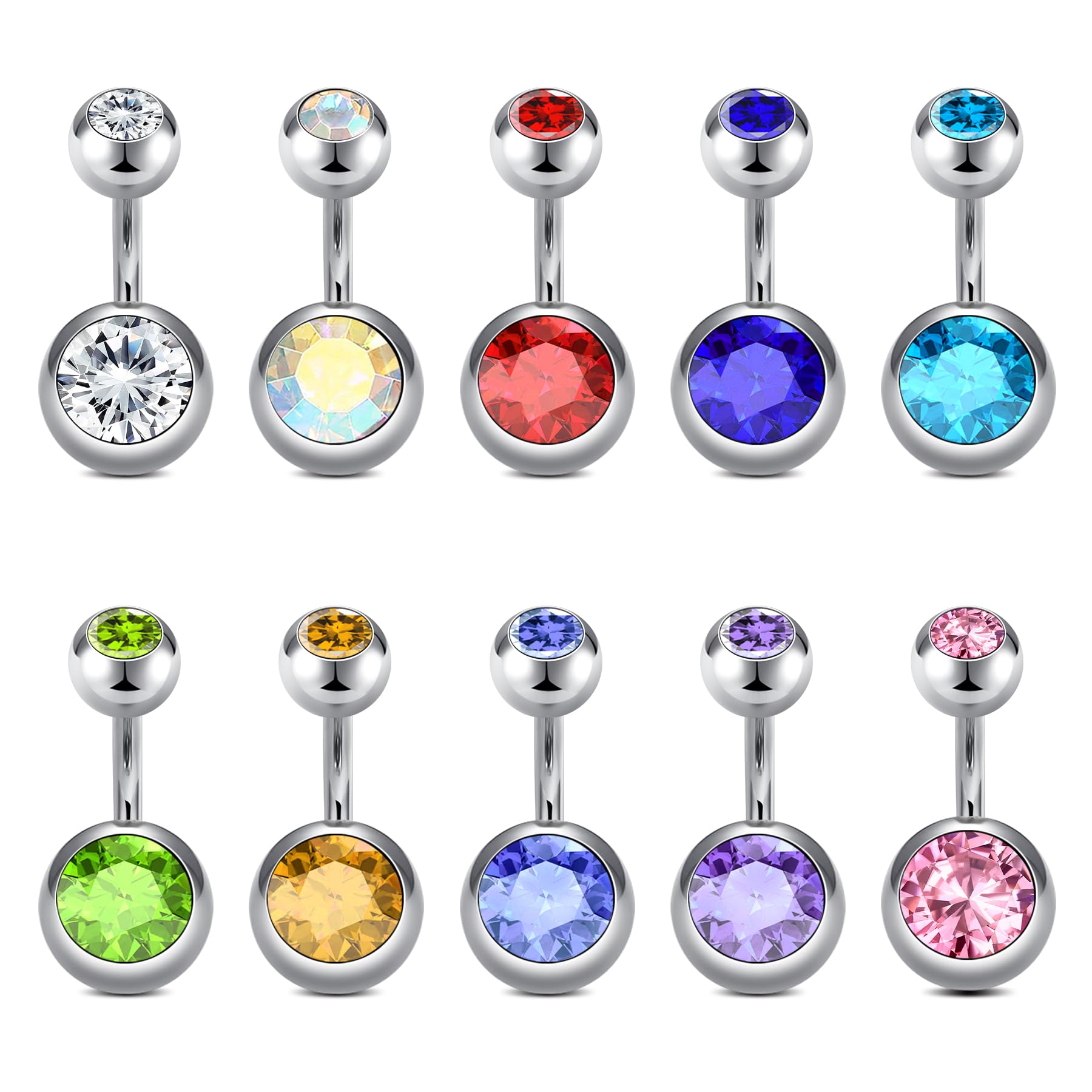 Rajnard 6-38mm Barras de Ombligo y el Embarazo del Vientre Bar 14G de Plata del Ombligo Piercing Flexible de plástico de la Maternidad del Vientre Bar Acero Quirúrgico Rhinestone Piercing del Vientre Joyería