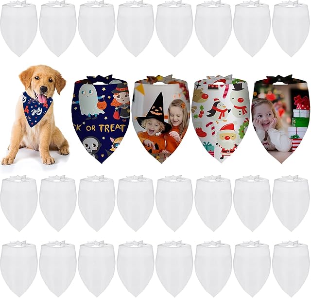 36 Pieces Sublimation Blank Dog Bandanas Solid White DIY Pet Bandanas Dog Triangle Scarf Polyester Pet Heat Transfer Triangle Bibs Kerchief Accessories for Dogs Puppy Cats Halloween Christmas