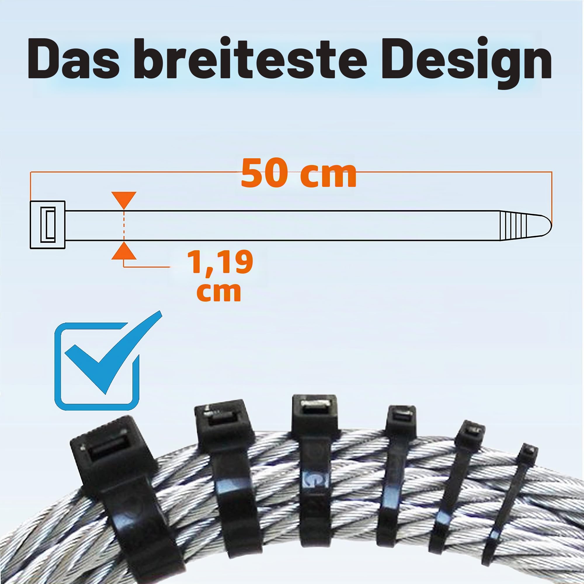 200 Stück Kabelbinder Schwarz 500mm Lang Kabelbinder UV Beständig 12mm Breit Kabelbinders Groß 50cm Dicke Extra Stark für Hohe Beanspruchung Zip Cable Ties