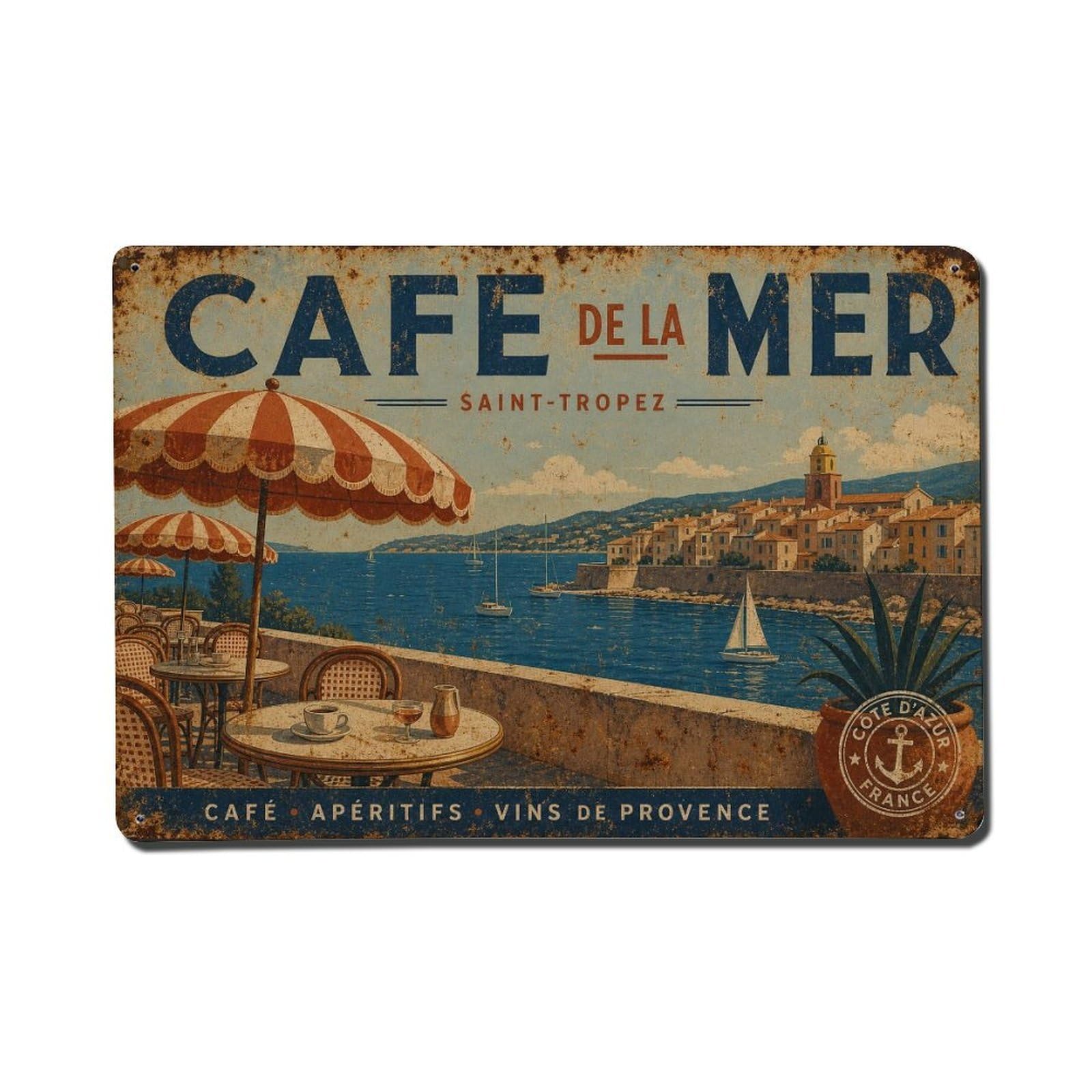 French Provence Village Travel Classic Heritage Metal Tin Sign Plaque Wall Decor for Cafe, Man Cave, Club Bar, Office, Home Garden Round Metal Poster 8x12Inch