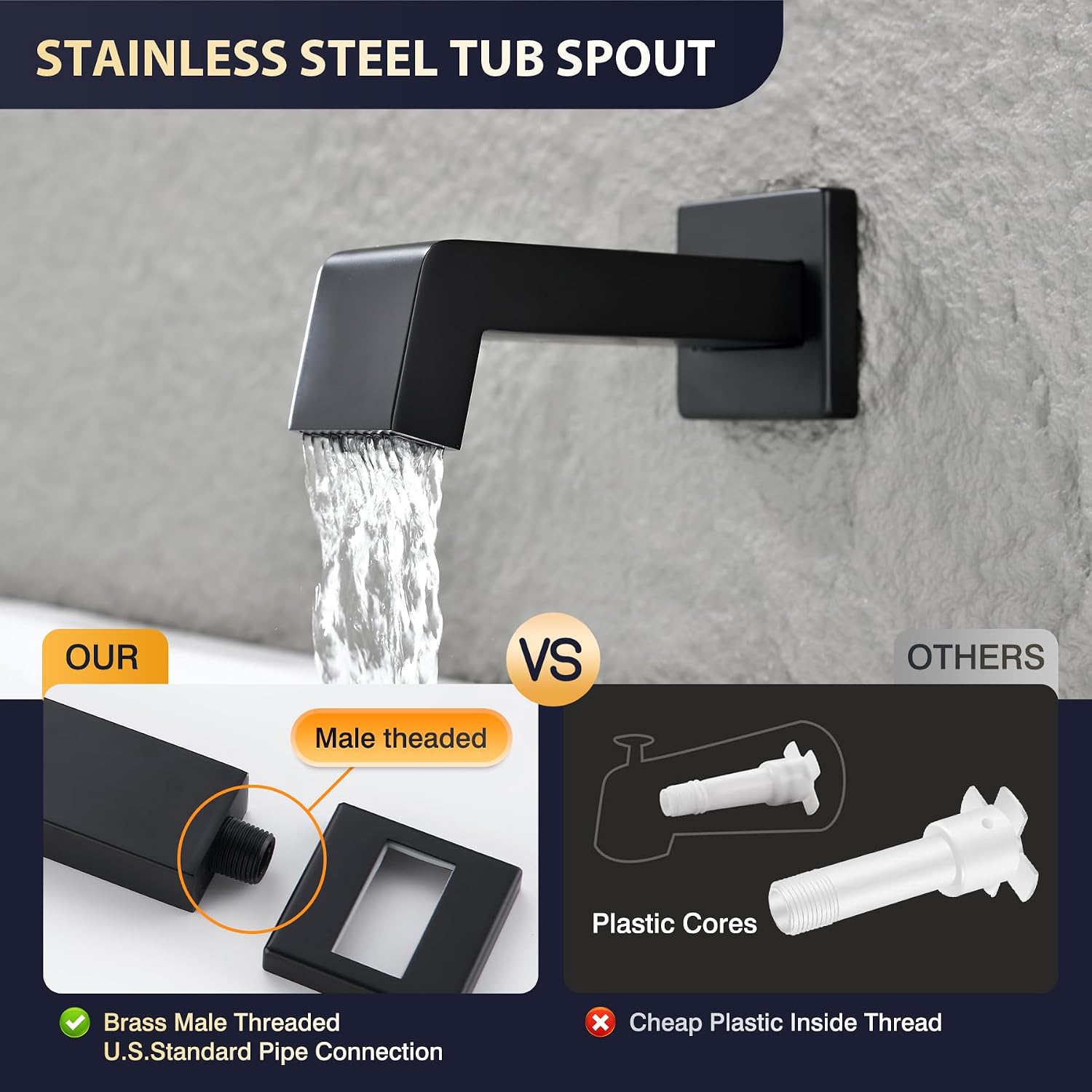 Shower System with Tub Spout, All Metal Bathtub Shower Faucet Set with High Pressure 10 Inch Rain Shower Head and Handheld Shower Head Set,Black Shower Head and Handle Set