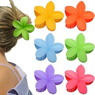 مشابك شعر مخلبية على شكل زهرة بلوميريا كبيرة متينة ولطيفة للشعر الكثيف والطويل والمجعد والخفيف وغير اللامع، توكة شعر على شكل زهرة هاواي، اكسسوارات شعر للنساء والبنات، 6 قطع