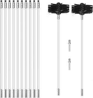 16FT 14pcs 2 Sets Chimney Sweep Kit, Flexible Chimney Cleaning Brush Kit Air Duct Cleaning Kit, Nylon Dryer Vent Cleaner Kit with 12 Flexible Chimney Rods & 2 Brush Head Dryer Vent Cleaner kit