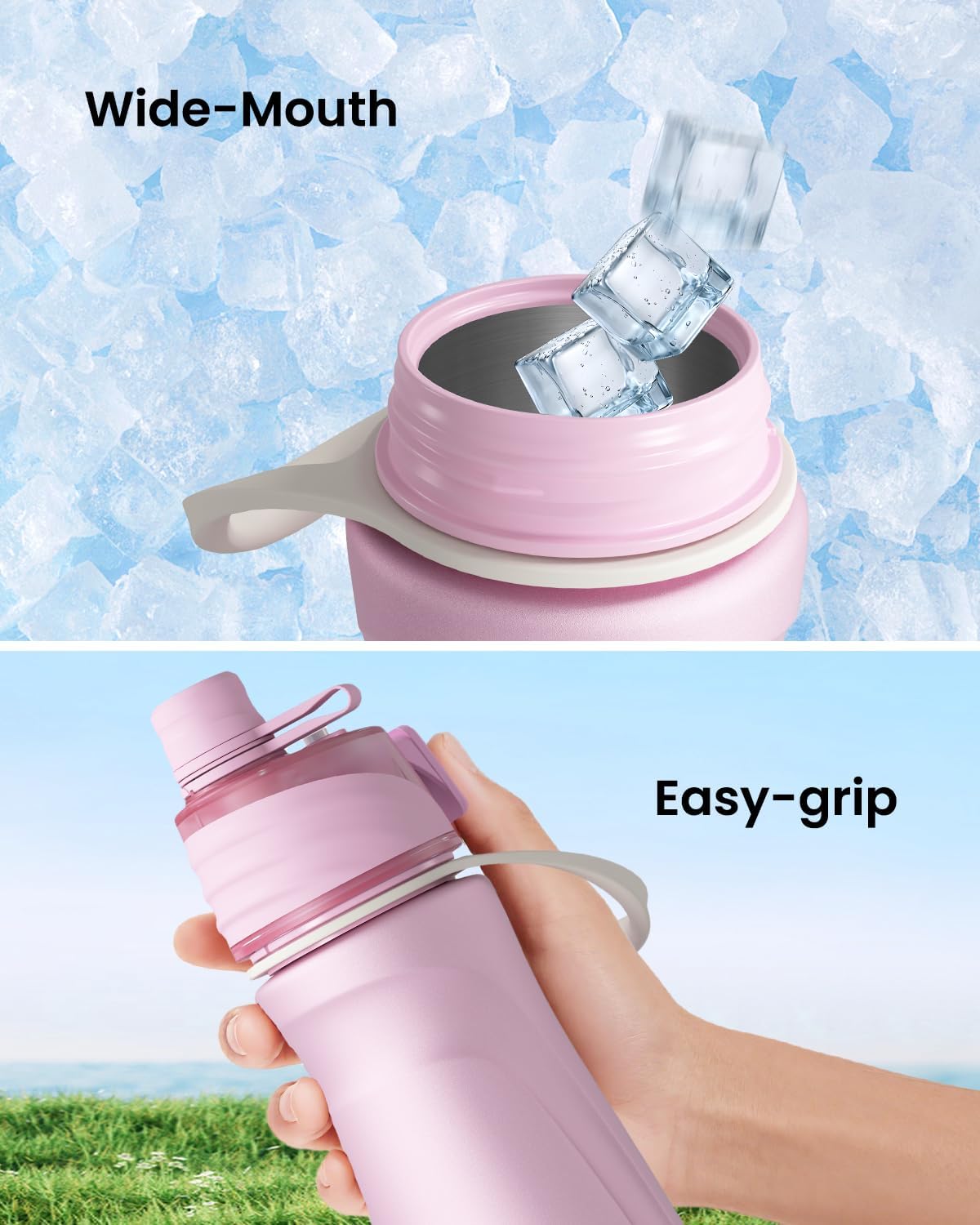 Sport Water Bottle Steel 24OZ - 2 in 1 Mist & Sip Function, Large BPA-Free Reusable, 100% Leakproof With Carry Handle, Lightweight Simple Modern for Girl Women,Gym,School,Camp,Travel,Bicycle Pink - Image 5