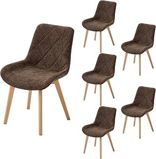 dining chairs with linen upholstery and solid wood legs - kitchen chairs for living room, lounge, office, reception and bedroom
