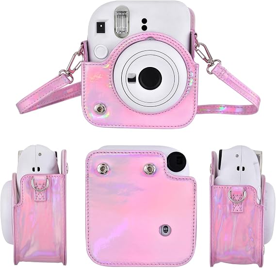 Sunmns Mini 12 Instant Camera Case, PU Leather Protective Compact Case Compatible with Instax Mini 12 Instant Camera (Bright Pink)