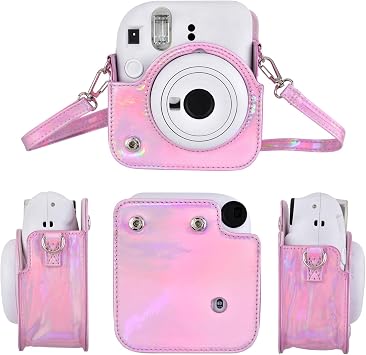 Sunmns Mini 12 Instant Camera Case, PU Leather Protective Compact Case Compatible with Instax Mini 12 Instant Camera (Bright Pink)