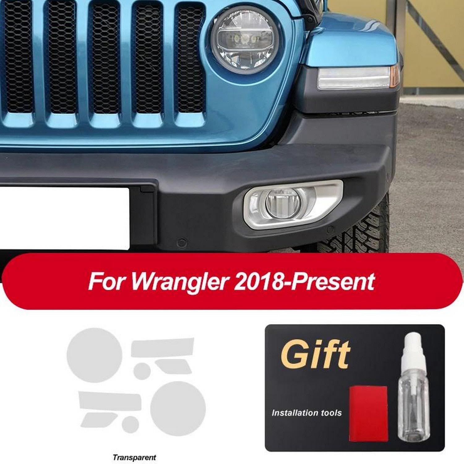 2 Pcs Car Headlight Protective Film Headlamp Restoration Transparent Black TPU Sticker，for Jeep Wrangler JL 2019 -Present Accessories