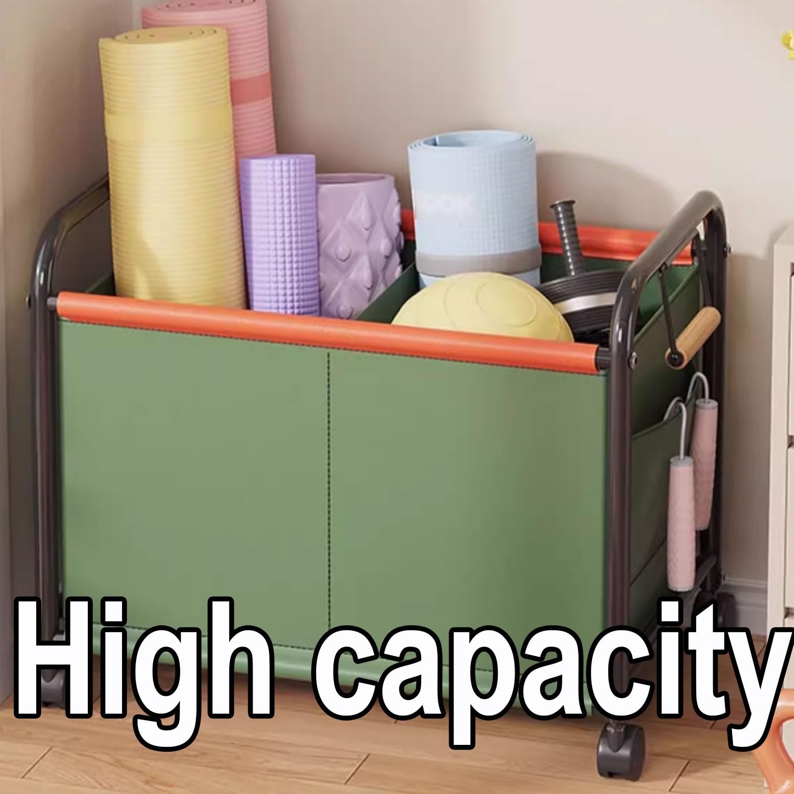 Cesta Ropa Sucia Rodante 2 Compartimentos Acero Oxford Madera Asas Ergonómicas Organización Lavandería Beige Móvil Práctico