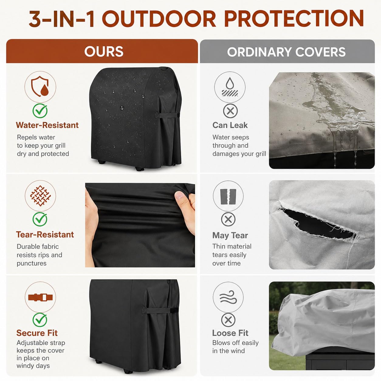 Funda Barbacoa para Enders Hyde 6 SIKR Turbo II 2025 2026+ | Cubierta Protectora Parrilla Gas | 210D Impermeable Antiviento Exterior | con 2 Asas Cordón Ajustable Cierre Autoadherente