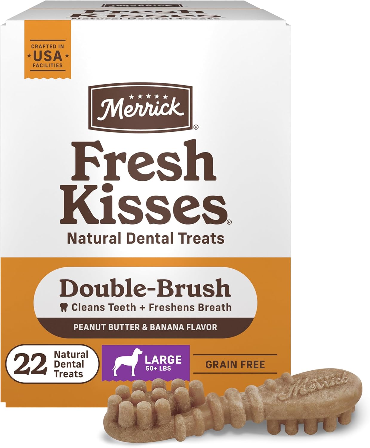 Merrick Fresh Kisses Large Dental Chews for Dogs Peanut Butter and Banana Flavor, 22 Count Box