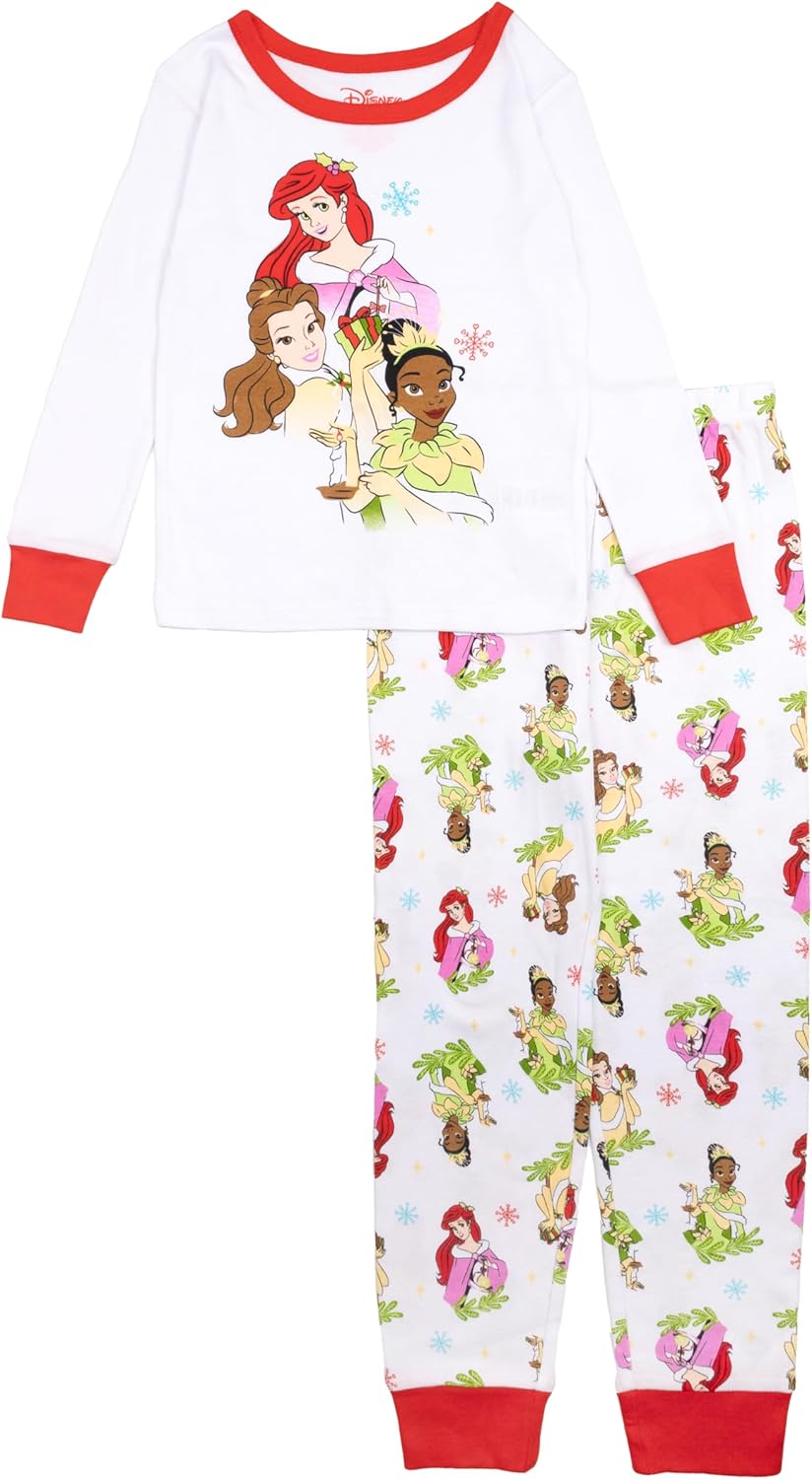 Disney Girls' 2-piece Snug-fit Cotton Holiday Pajama Set, Soft & Cute for Kids