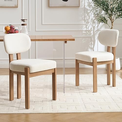 Miniatura 8 de Juego de 4 sillas de comedor de madera, modernas de mediados de siglo, tapizadas de chenil, sillas de comedor con patas de madera maciza, silla de
