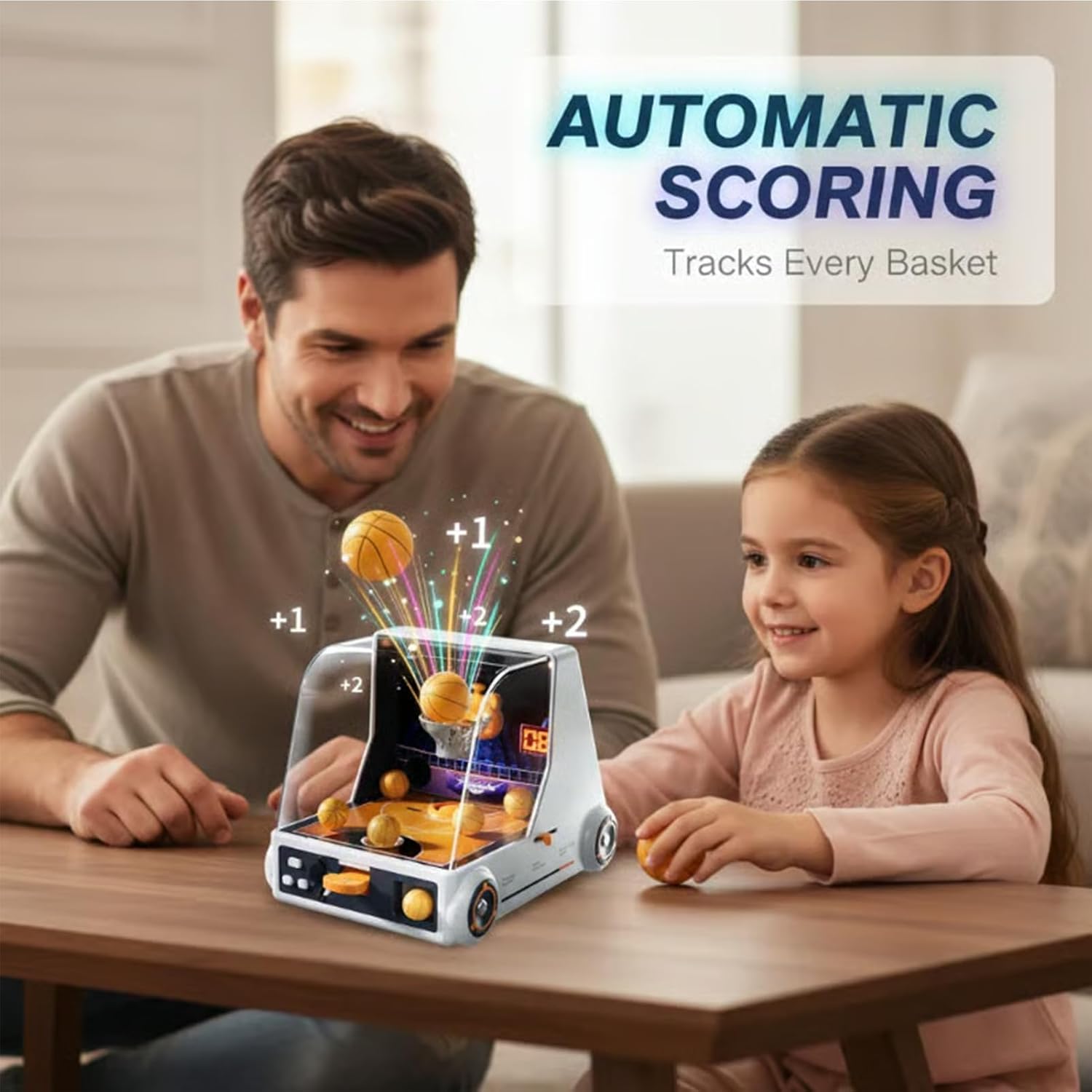 Mini Desktop Basketball Shooting Game,2026New Mini Basketball Game with 10 Basketballs+12 GameCoins+Scoring Sound&Visual Effects,Table Top Games Machine for Adults Kids 5-12 (Upgraded, Rechargeable)