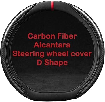 XMUINT D-Shape Suede & Carbon Fiber Steering Wheel Cover for Subaru WRX | 15-inch Flat Bottom | Non-Slip Grip | Red Center Mark