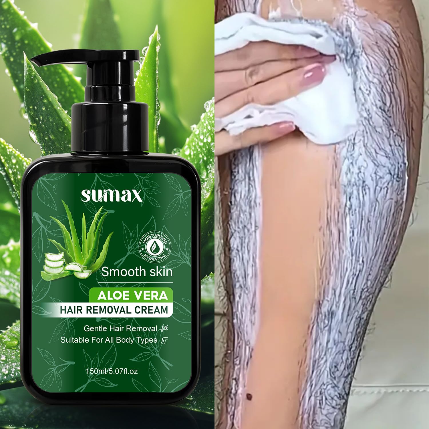 Crema de depilación Aloe Vera – Crema depilatoria suave sin dolor para labio superior, barbilla y cara con espátula, depilación rápida y eficaz para piernas, axilas y zona del bikini (6 unidades)