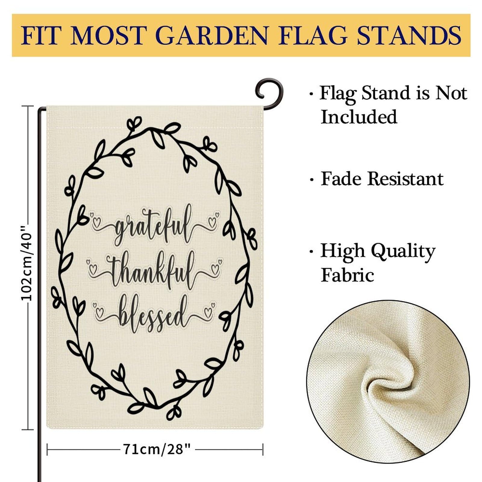 WPCTYQ Gartenflagge „Grateful Thankful Blessed“ – Doppelseitig, 30,5 X 45,7 Cm, Aquarell-Blumen-Design