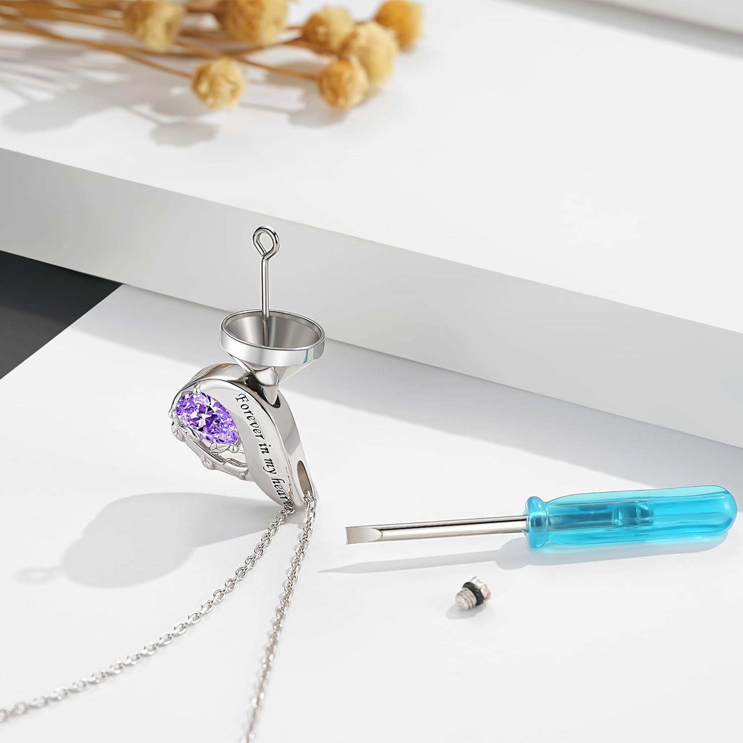 Teardrop Urn Necklaces for Ashes- 925 Sterling Silver Flower Cremation Necklace Ash Pendant for Women Memorial Keepsake Jewelry - Image 4