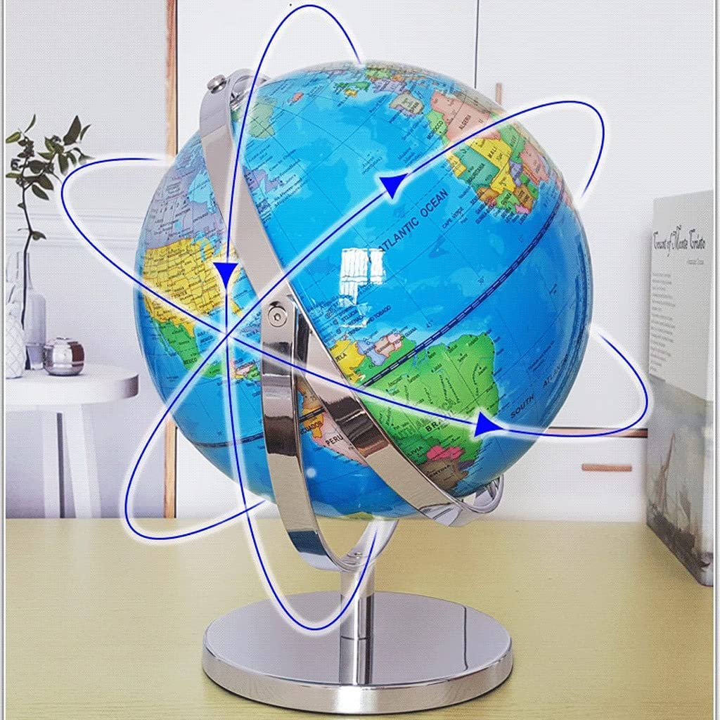 Globo terráqueo, Tierra Grande de 12,5 Pulgadas con rotación 720 ° y Soporte Metal Marcado Texto Claro(A 25cmb)