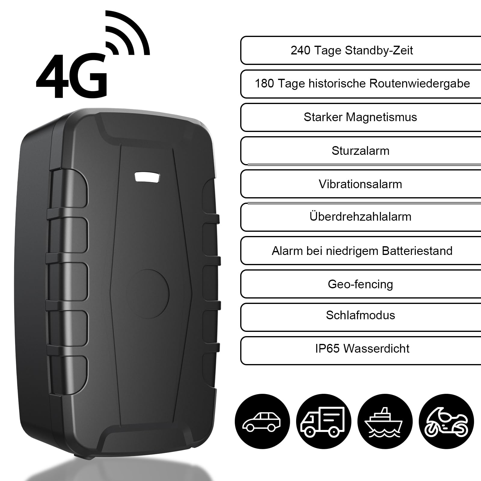 TKMARS 4G GPS Tracker Auto GPS Tracker Ohne ABO mit Kostenloser App, 20.000 Mah, bis Zu 240 Tage Akkulaufzeit