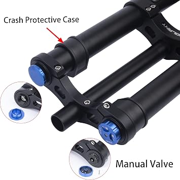 BOLANY Downhill Mountain Bike Air Suspension Front Fork Double Shoulder Inverted Aluminum Alloy Thru-Axle Boost Spacing 15 * 110mm Fork Fit for Disc Brake 26/27.5/29 Inch Tire