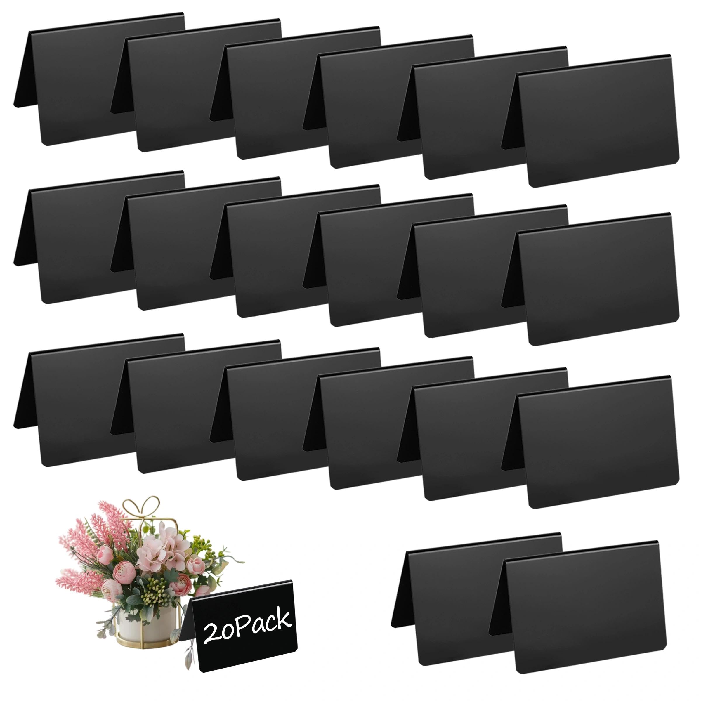 Acrylic Mini Chalkboard Signs, Small Food Labels Stands with 5 Pens, Reusable Erasable V-Shape Price Tags for Display, Buffet, Bakery Shop, Wedding, Party