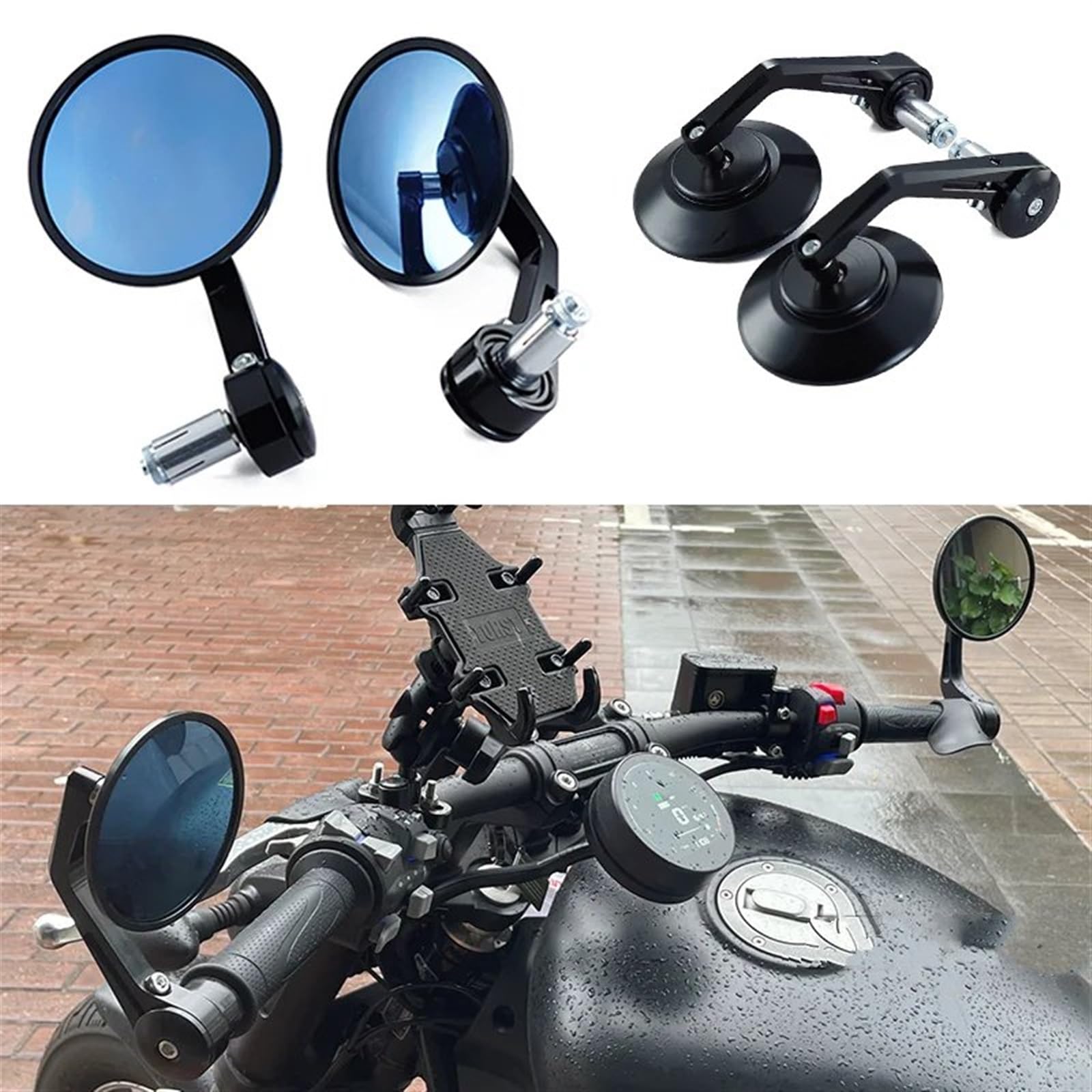 KeYJeY Specchietti Moto Aerodinamici, Resistenti agli Agenti Atmosferici, Per Ducati Scrambler 400 800 1100 2014-2019, 1 Coppia Per 7/8 ''22mm Moto Bar End Specchi Retro Manubrio Punta Retrovisore CNC