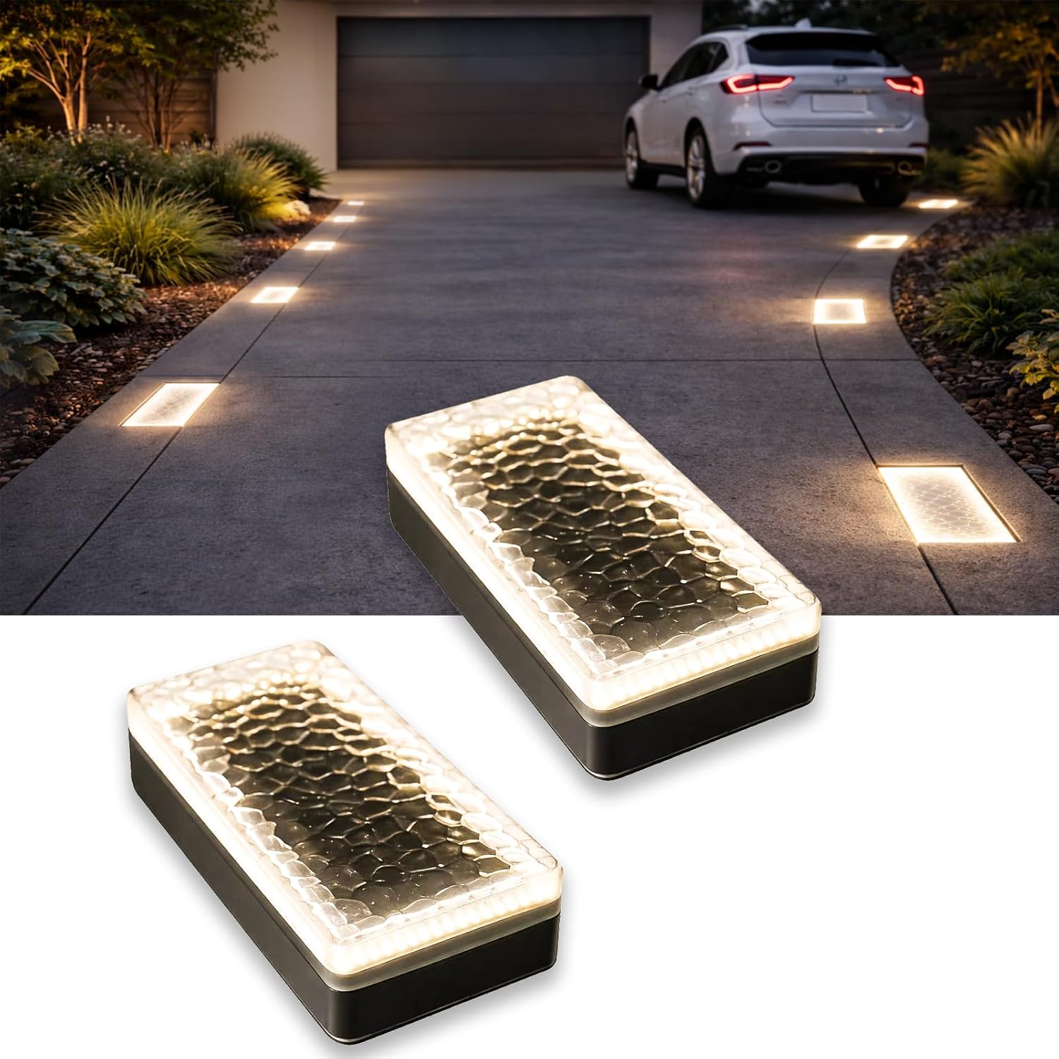 4x8″ Solar Ground Lights Outdoor, IP67 Waterproof & Super Bright 3500K, In-Ground Recessed LED for Path, Walkway, Driveway, Paver, Landscape & Garden (Warm White, 2 Pack)