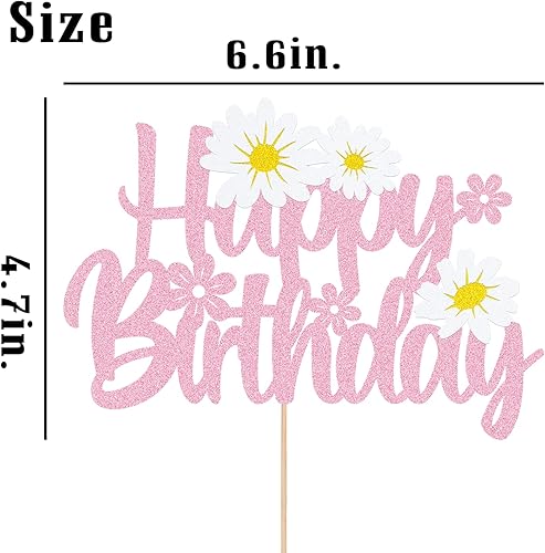 Miniatura 3 de WishFirst - Decoración para pastel de cumpleaños de margaritas, decoración de pastel de flores rosadas, suministros de fiesta de cumpleaños de