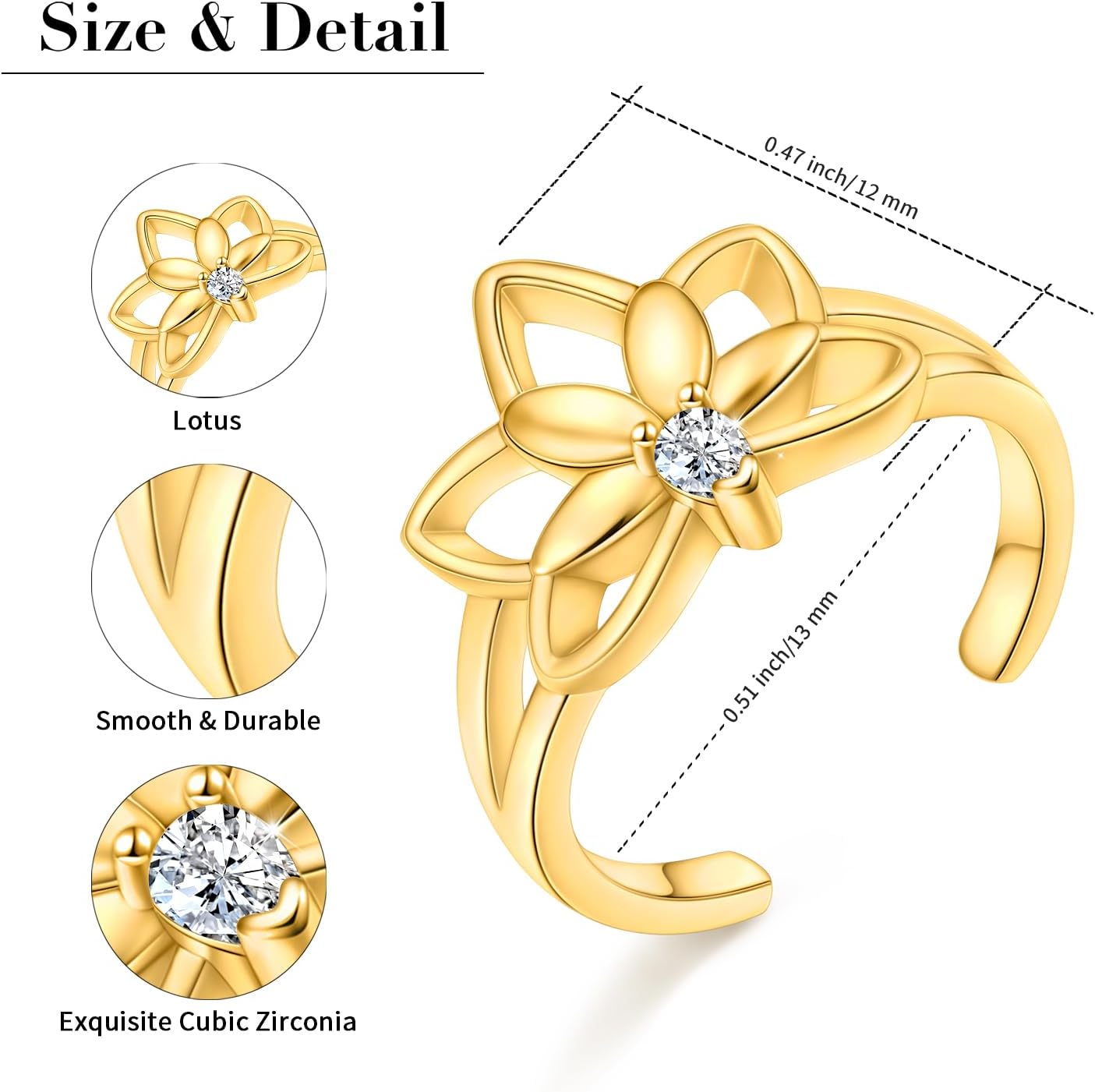 Alphm 925 Sterling Silver Toe Ring for Women Adjustable Open Toe Ring Foot Jewelry Gift