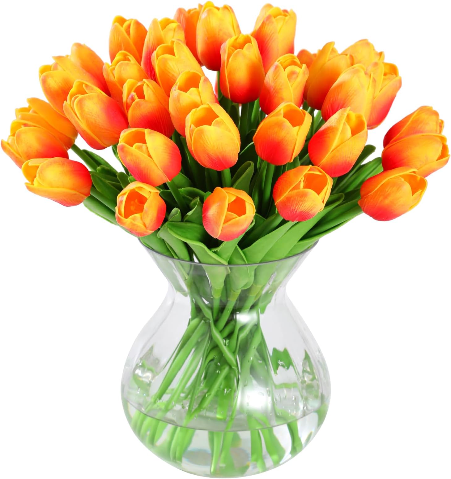 JUSTOYOU 20pcs Real Touch Latex Artificial Tulips Flowers Fake Tulips Flowers Wedding Bouquets for Wedding Home Garden Decoration(Orange)