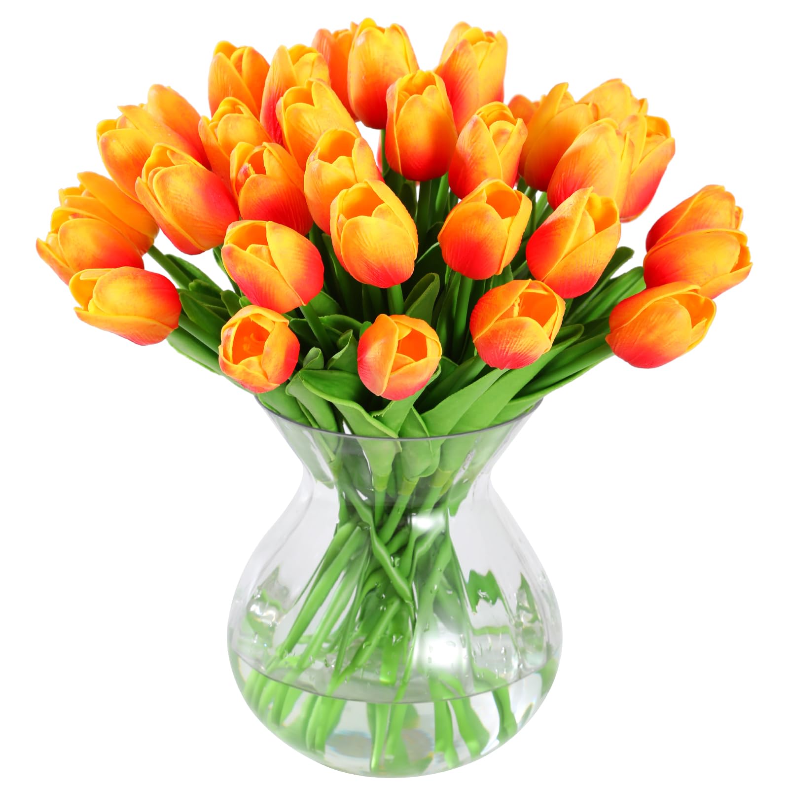 20pcs Real Touch Latex Artificial Tulips Flowers Fake Tulips Flowers Wedding Bouquets for Wedding Home Garden Decoration(Orange)